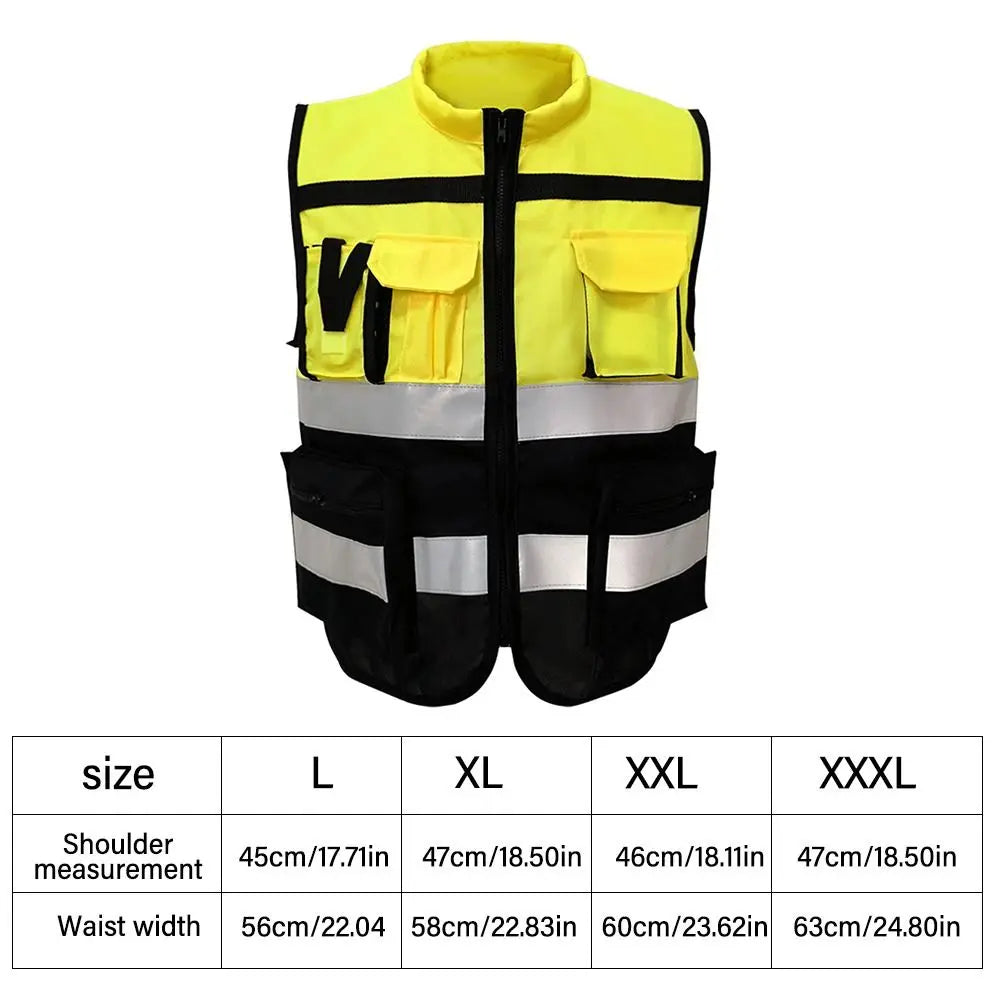 L-XXXXL Reflective Vest Security High Visibility Traffic Safe Clothing Pockets Design Black&yellow Color Matching Safety Wear