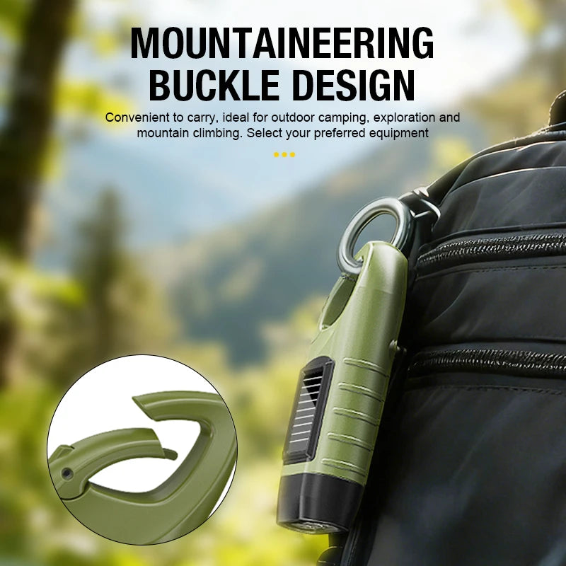 Multi functional flashlight with buckle design, outdoor emergency light, solar powered hand cranked charging ABS work light