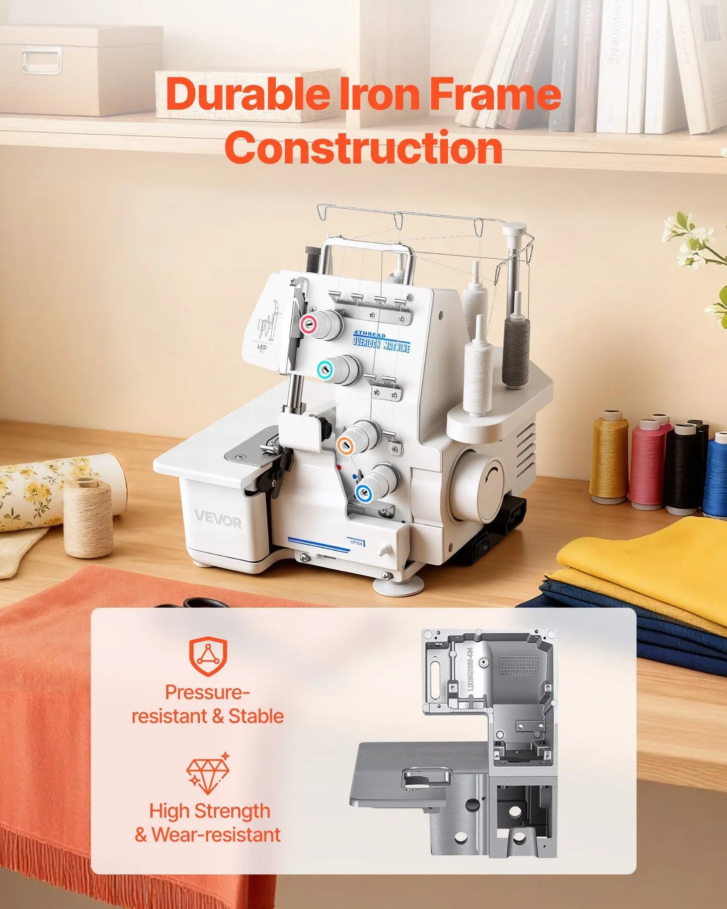 Serger Overlock Sewing Machine, 1250 Stitches Per Minute, 3 and 4 Thread Capability, with LED Light and Strong Suction Feet,