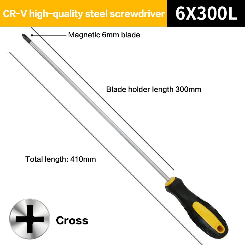 【RV】Long Handle Screwdriver Slotted Cross Head Magnetic Screwdriver Bits Anti Slip Manual Tools Screw Driver Bolt Driver