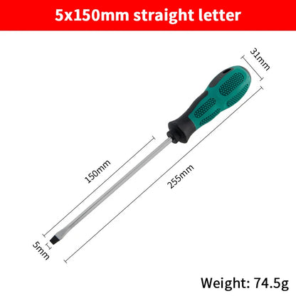 Single Green Handled Magnetic Screwdriver, Long Shaft Slotted Phillips for Disassembly & Installation Tool