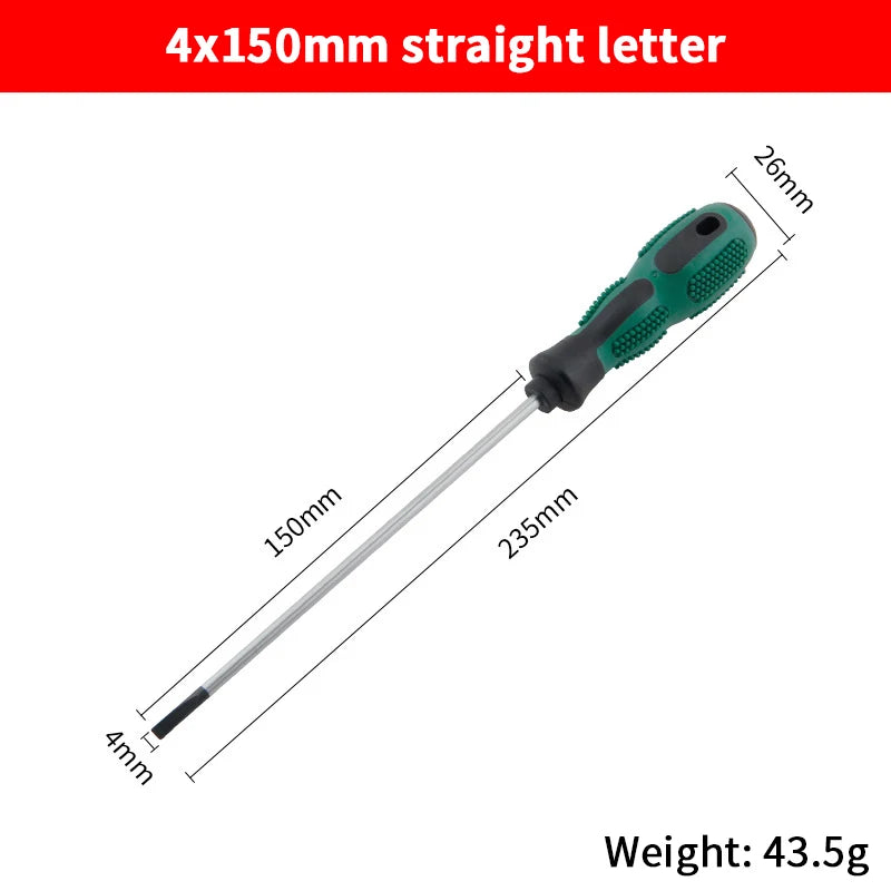 Single Green Handled Magnetic Screwdriver, Long Shaft Slotted Phillips for Disassembly & Installation Tool