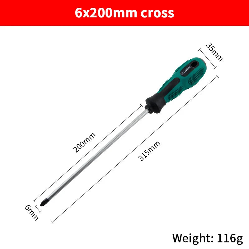 Single Green Handled Magnetic Screwdriver, Long Shaft Slotted Phillips for Disassembly & Installation Tool