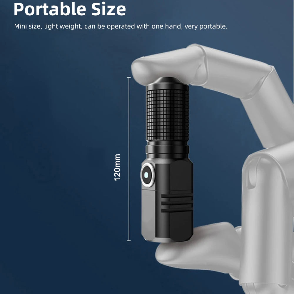 2024 Powerful Led MINI Flashlight XHP90 Built in Battery Shot Long Type-c Rechargeable Flash Light EDC Torch Lamp For Camping