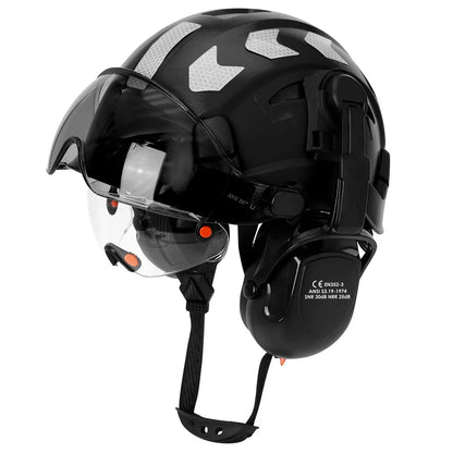 CE Construction Safety Helmet With Visor Built In Goggles Earmuffs Reflective Stickers For Engineer ABS Hard Hat ANSI Industrial