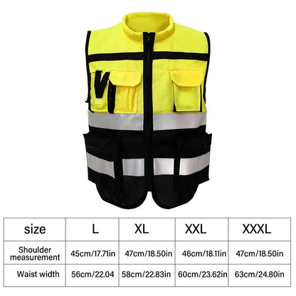 L-XXXXL Reflective Vest Security High Visibility Traffic Safe Clothing Pockets Design Black&yellow Color Matching Safety Wear