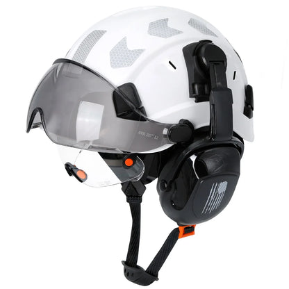 CE Construction Safety Helmet With Visor Built In Goggles Earmuffs Reflective Stickers For Engineer ABS Hard Hat ANSI Industrial