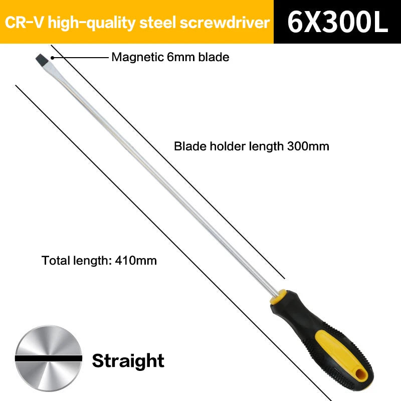 【RV】Long Handle Screwdriver Slotted Cross Head Magnetic Screwdriver Bits Anti Slip Manual Tools Screw Driver Bolt Driver