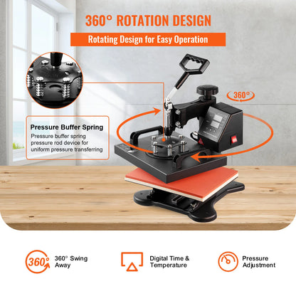 SucceBuy 12x10 In Dual Digital Heat Press Machine 650W Swing Away 360 Degree Rotation Transfer Sublimation Printing for T-Shirt