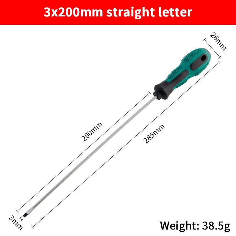 Single Green Handled Magnetic Screwdriver, Long Shaft Slotted Phillips for Disassembly & Installation Tool