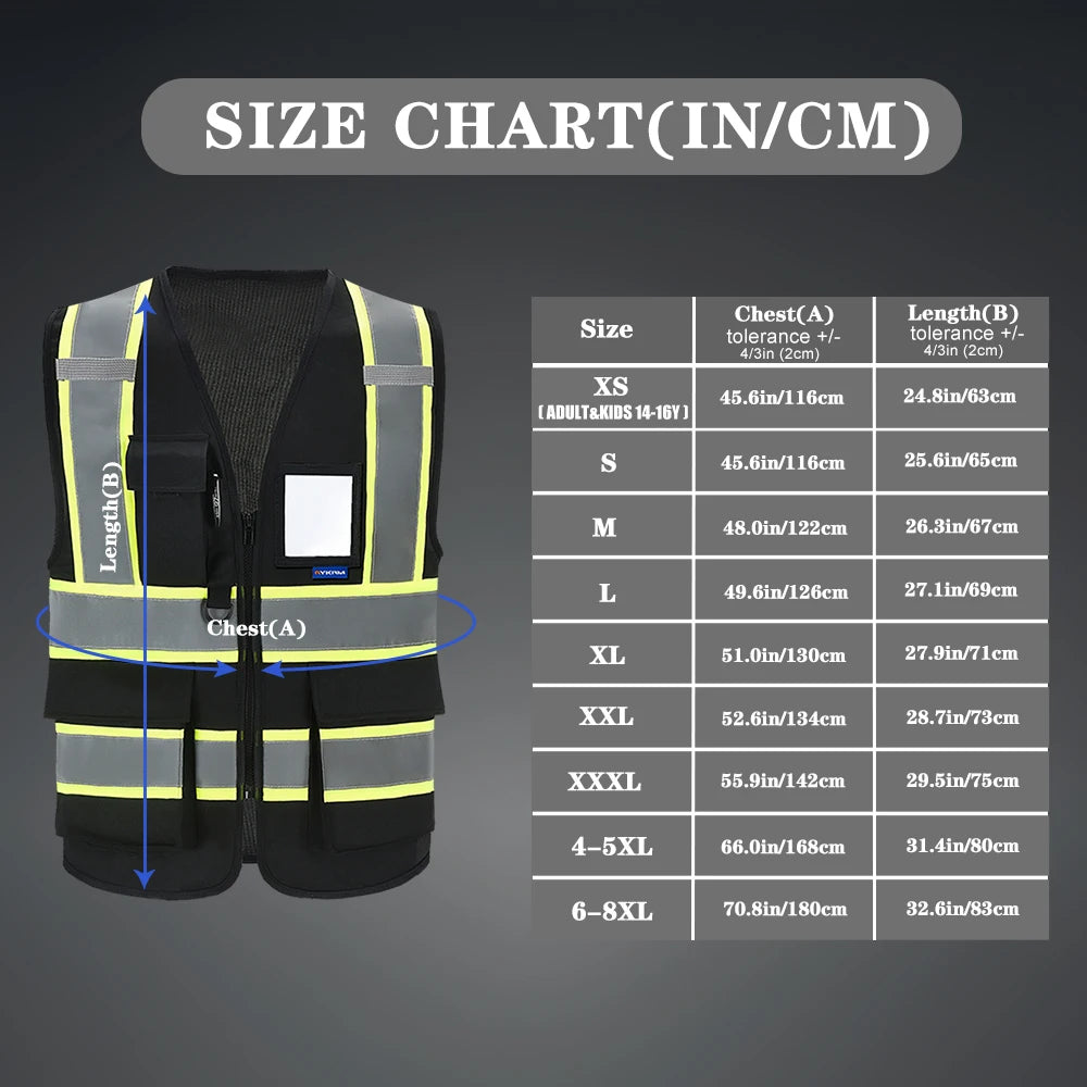AYKRM High Visibility Safety Vest with Pockets and Zipper,Yellow Orange(XS-6XL)
