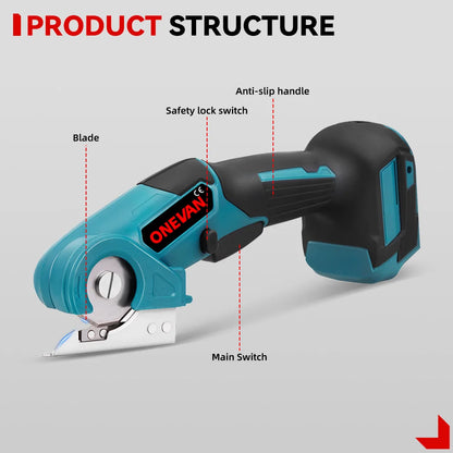ONEVAN Cordless Electric Shear 800W Rechargeable Fabric Leather Felt Cutting Tools Portable Scissors For Makita 18V Battery Pin
