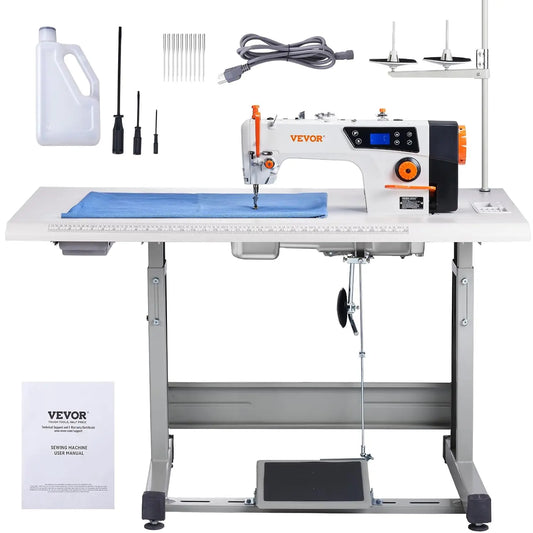 Industrial Sewing Machine, 550W Servo Motor and Table Stand, 5000s.p.m Heavy-duty Lockstitch Sewing Machine, Clear, Customized