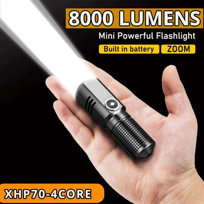 2024 Powerful Led MINI Flashlight XHP90 Built in Battery Shot Long Type-c Rechargeable Flash Light EDC Torch Lamp For Camping