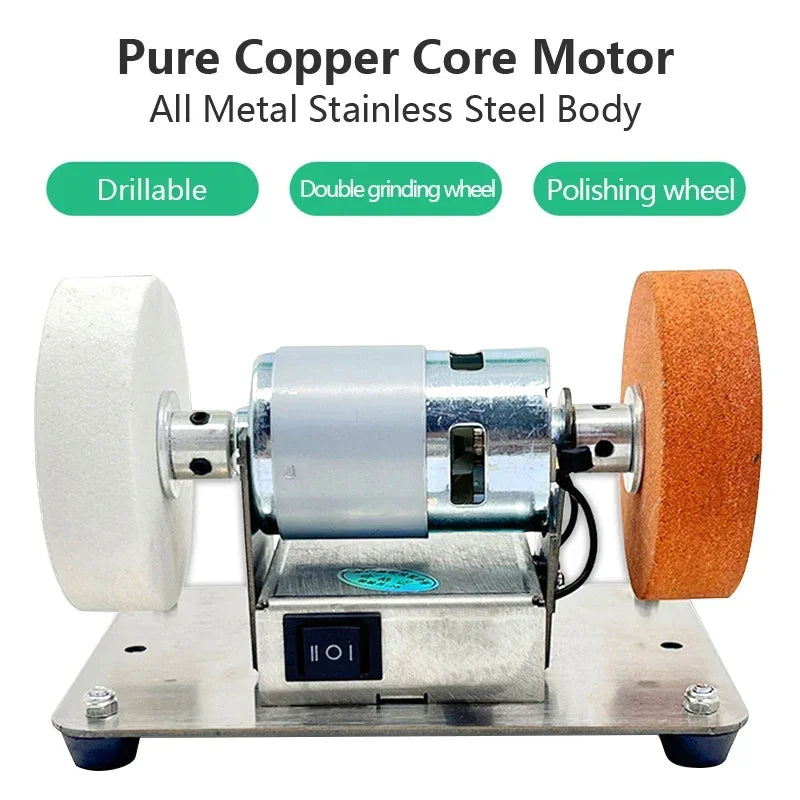 100W Double Grinder Machine - Table Grinder with Motor,Micro Coarse and Fine Polishing, Electric Grinding Wheel & Grinding Stone