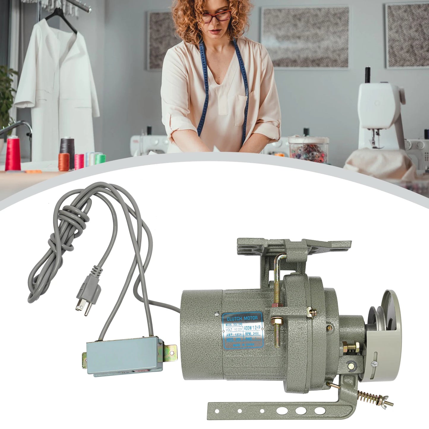 Industrial Sewing Machine Clutch Motor 400W 3450RPM Electric with Belt Guard T12 Plug 1/2HP Quite Running 110V High Efficiency