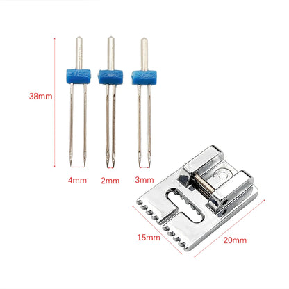 3Pcs/Set Double Needles Size 2/3/4mm And Wrinkled 9 Grooves Sewing Presser Foot Multifuctional Sewing Machine Accessories