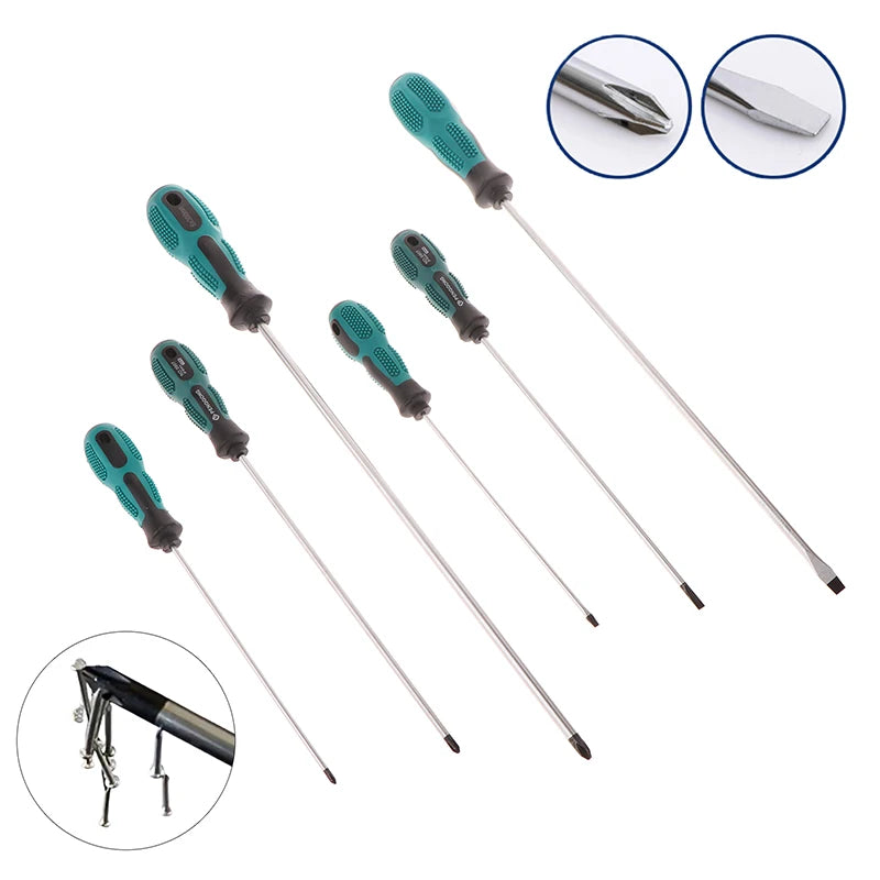 Single Green Handled Magnetic Screwdriver, Long Shaft Slotted Phillips for Disassembly & Installation Tool