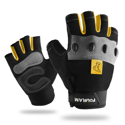 1Pair Work gloves Men Fingerless Mechanic Gloves Shock-Grip, Anti-Collision yellow For wowen men