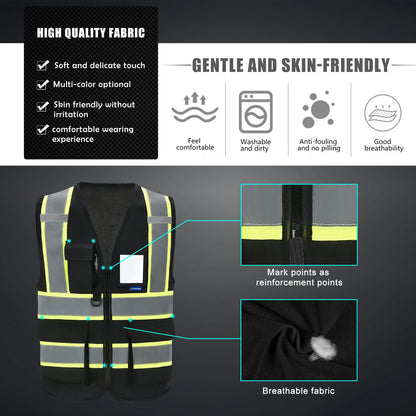 AYKRM High Visibility Safety Vest with Pockets and Zipper,Yellow Orange(XS-6XL)