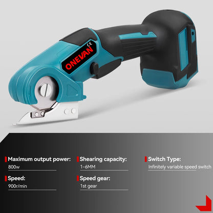 ONEVAN Cordless Electric Shear 800W Rechargeable Fabric Leather Felt Cutting Tools Portable Scissors For Makita 18V Battery Pin