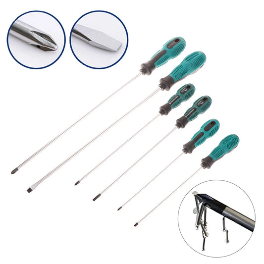 Single Green Handled Magnetic Screwdriver, Long Shaft Slotted Phillips for Disassembly & Installation Tool