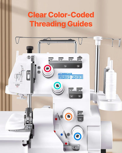 Serger Overlock Sewing Machine, 1250 Stitches Per Minute, 3 and 4 Thread Capability, with LED Light and Strong Suction Feet,