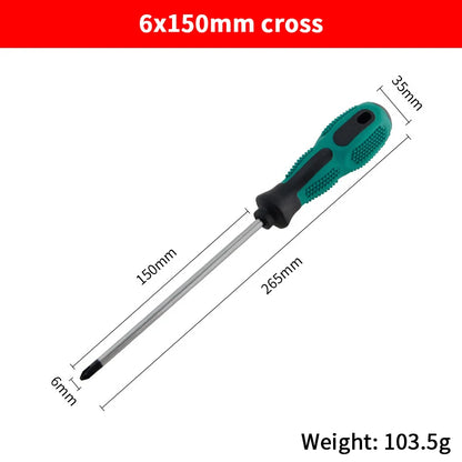 Single Green Handled Magnetic Screwdriver, Long Shaft Slotted Phillips for Disassembly & Installation Tool