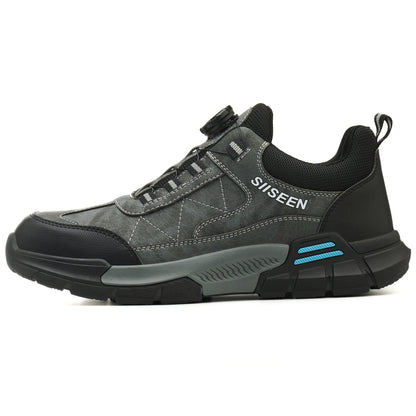 Men's Industrial Safety Shoes Steel Toe Anti-Puncture Kevlar Fashionable Button Detail Anti-Slip Sole Comfort Work Boots