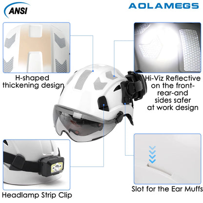 CE Construction Safety Helmet With Visor Built In Goggles Earmuffs Reflective Stickers For Engineer ABS Hard Hat ANSI Industrial
