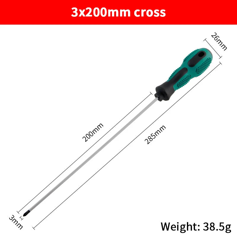 Single Green Handled Magnetic Screwdriver, Long Shaft Slotted Phillips for Disassembly & Installation Tool