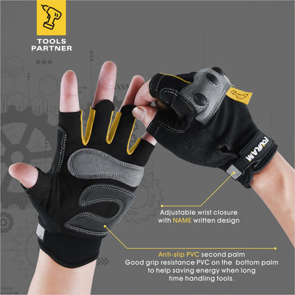 1Pair Work gloves Men Fingerless Mechanic Gloves Shock-Grip, Anti-Collision yellow For wowen men
