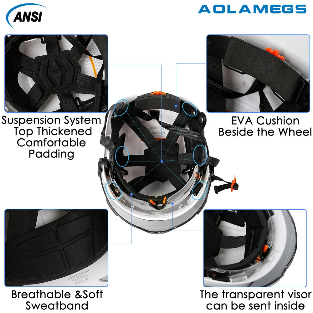 CE Construction Safety Helmet With Visor Built In Goggles Earmuffs Reflective Stickers For Engineer ABS Hard Hat ANSI Industrial
