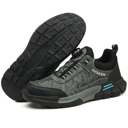 Men's Industrial Safety Shoes Steel Toe Anti-Puncture Kevlar Fashionable Button Detail Anti-Slip Sole Comfort Work Boots
