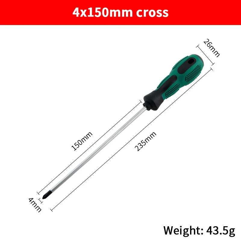 Single Green Handled Magnetic Screwdriver, Long Shaft Slotted Phillips for Disassembly & Installation Tool