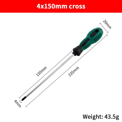 Single Green Handled Magnetic Screwdriver, Long Shaft Slotted Phillips for Disassembly & Installation Tool