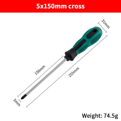 Single Green Handled Magnetic Screwdriver, Long Shaft Slotted Phillips for Disassembly & Installation Tool
