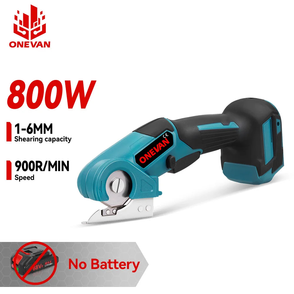 ONEVAN Cordless Electric Shear 800W Rechargeable Fabric Leather Felt Cutting Tools Portable Scissors For Makita 18V Battery Pin