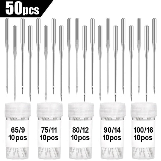 50PcsUniversal Sewing Machine Needles - Sharp Precision Points for Singer, Brother & Low Shank Machines | Multi-Brand Compatible