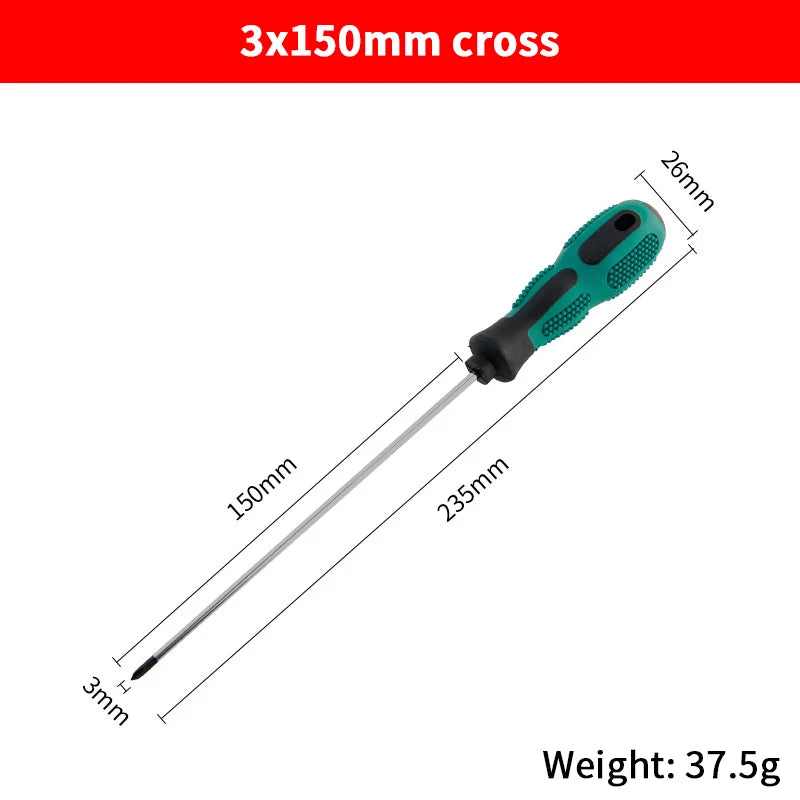 Single Green Handled Magnetic Screwdriver, Long Shaft Slotted Phillips for Disassembly & Installation Tool