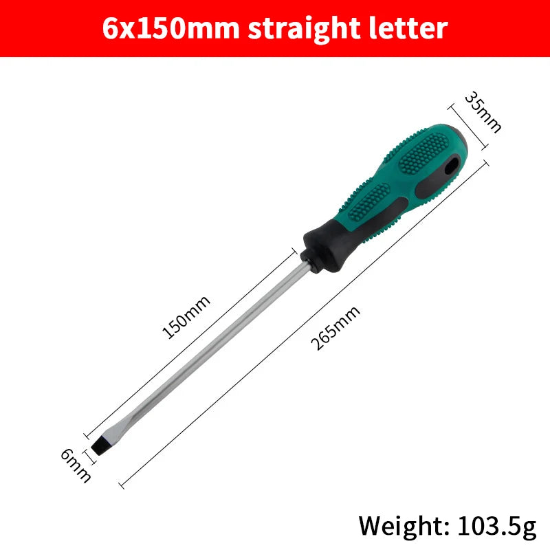 Single Green Handled Magnetic Screwdriver, Long Shaft Slotted Phillips for Disassembly & Installation Tool