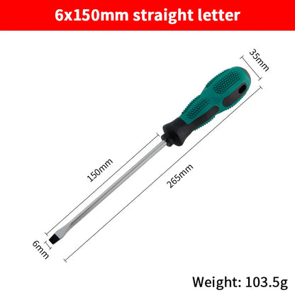 Single Green Handled Magnetic Screwdriver, Long Shaft Slotted Phillips for Disassembly & Installation Tool