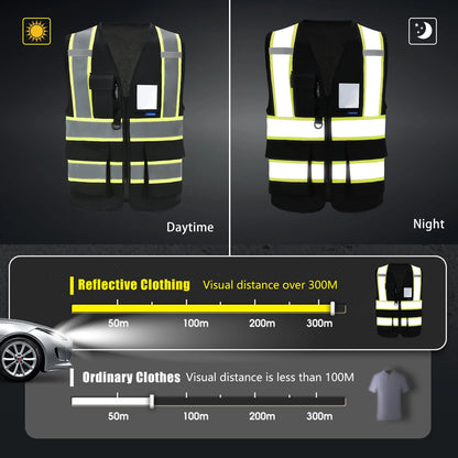 AYKRM High Visibility Safety Vest with Pockets and Zipper,Yellow Orange(XS-6XL)