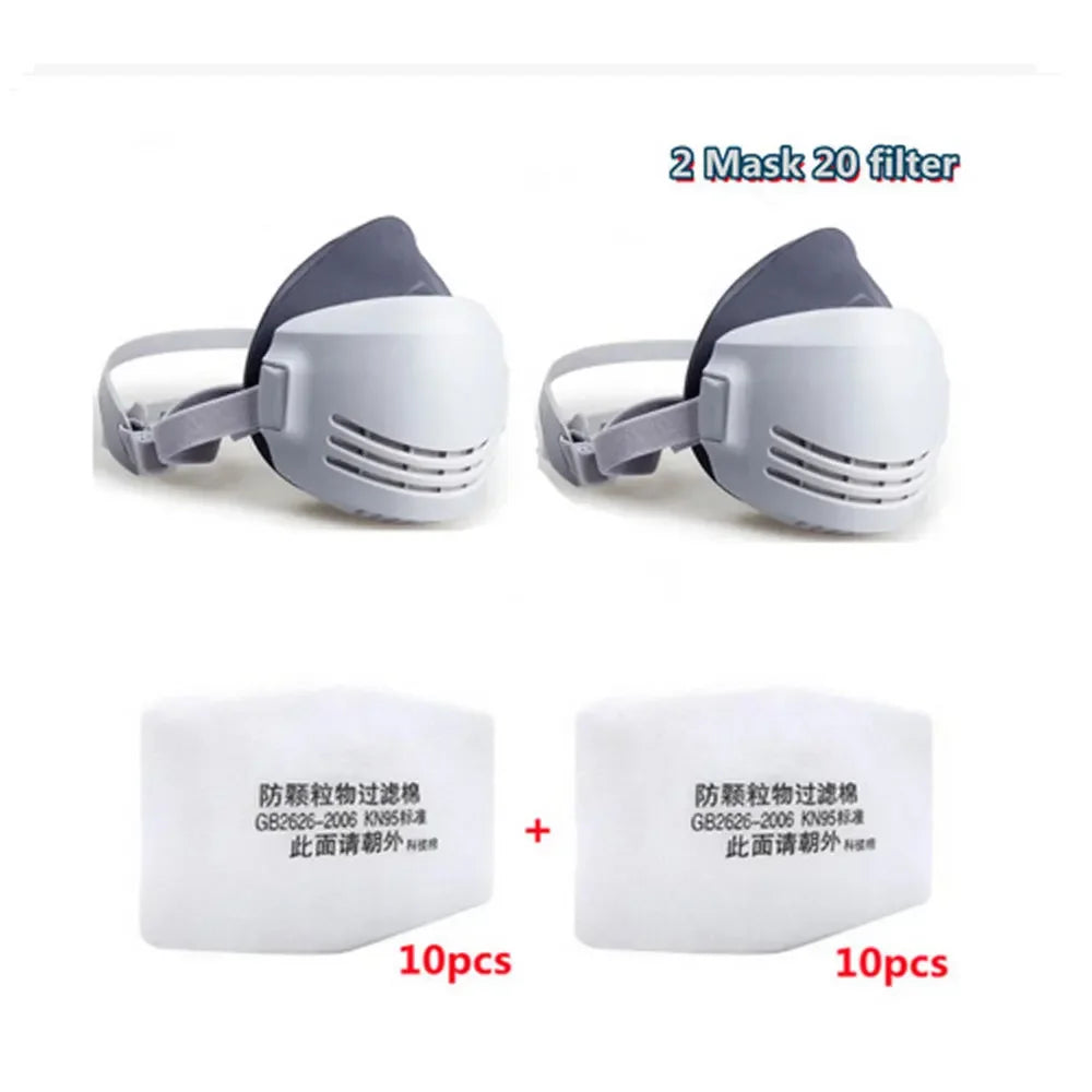 Dust Mask +20pcs Filter Cotton Respirator Half Face Dust-proof Mask Anti Industrial Construction Dust Haze Fog Safety Gas mask