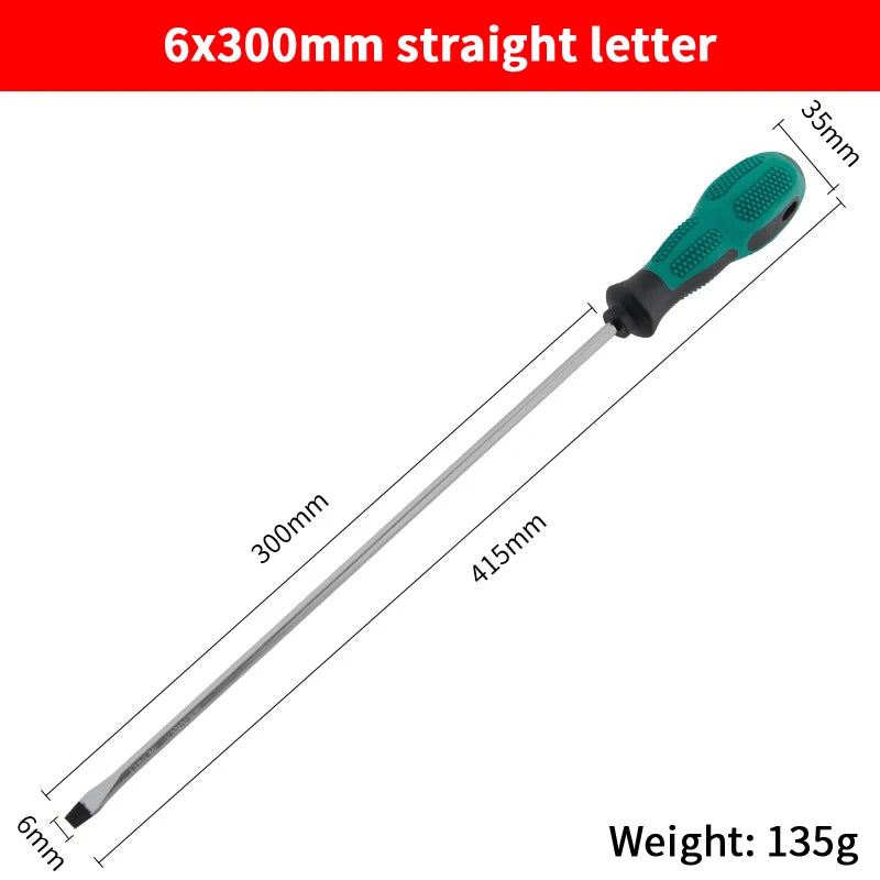 Single Green Handled Magnetic Screwdriver, Long Shaft Slotted Phillips for Disassembly & Installation Tool