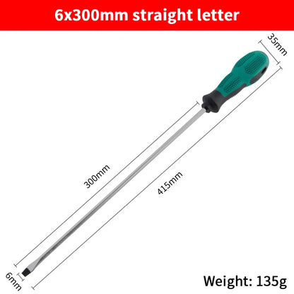 Single Green Handled Magnetic Screwdriver, Long Shaft Slotted Phillips for Disassembly & Installation Tool
