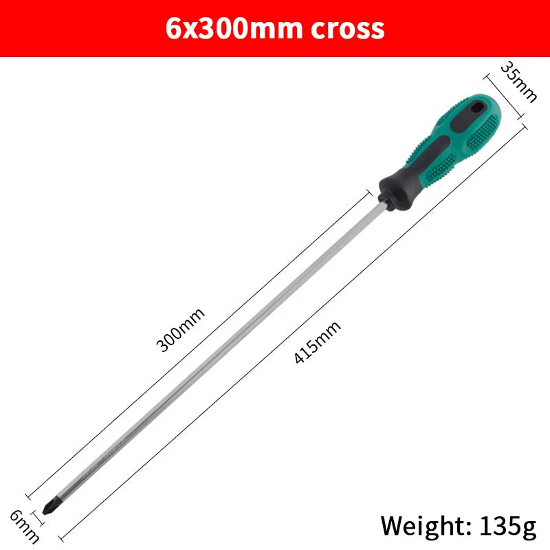 Single Green Handled Magnetic Screwdriver, Long Shaft Slotted Phillips for Disassembly & Installation Tool