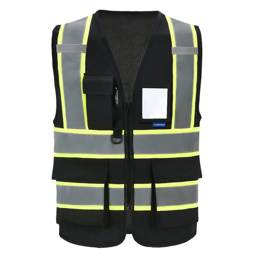 AYKRM High Visibility Safety Vest with Pockets and Zipper,Yellow Orange(XS-6XL)