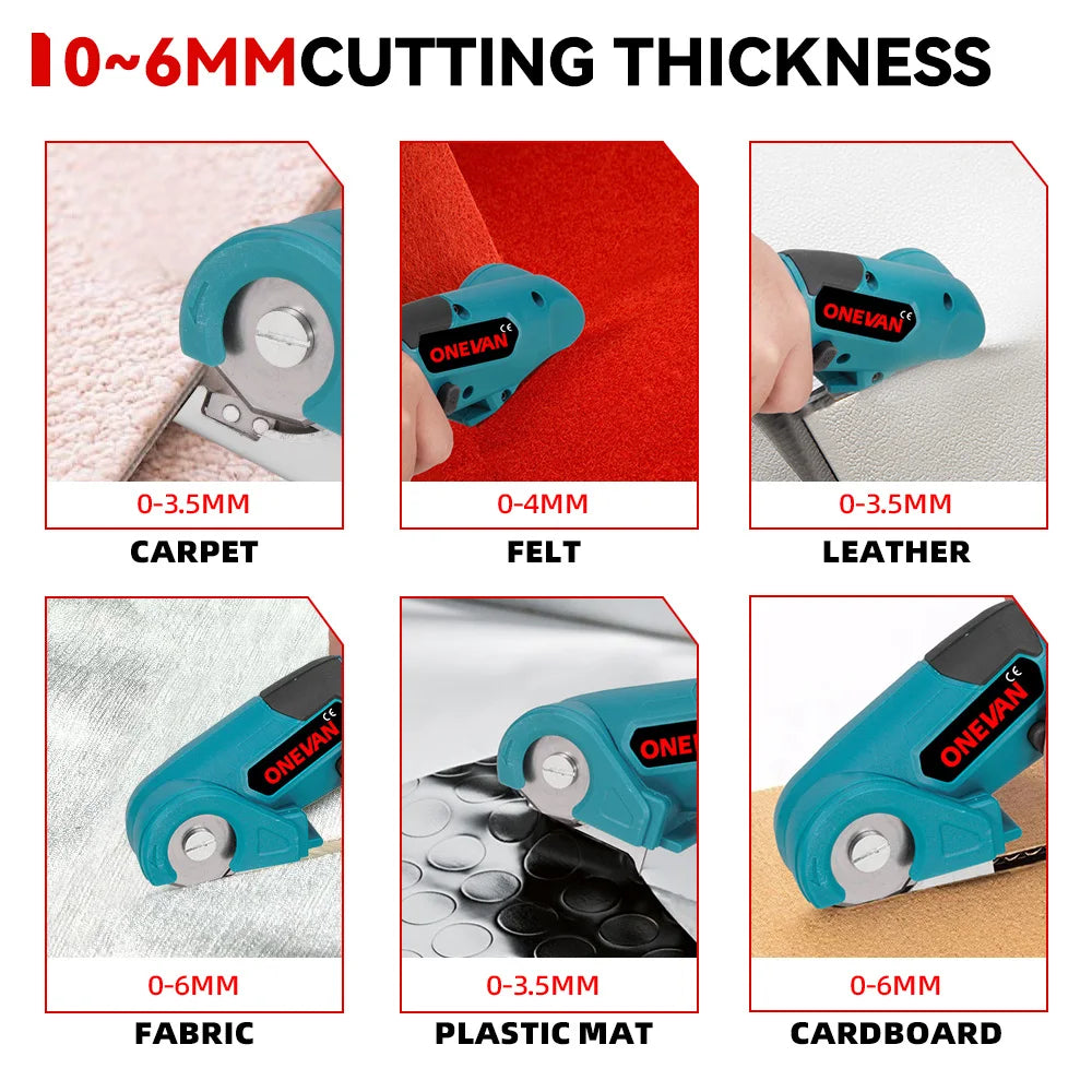 ONEVAN Cordless Electric Shear 800W Rechargeable Fabric Leather Felt Cutting Tools Portable Scissors For Makita 18V Battery Pin