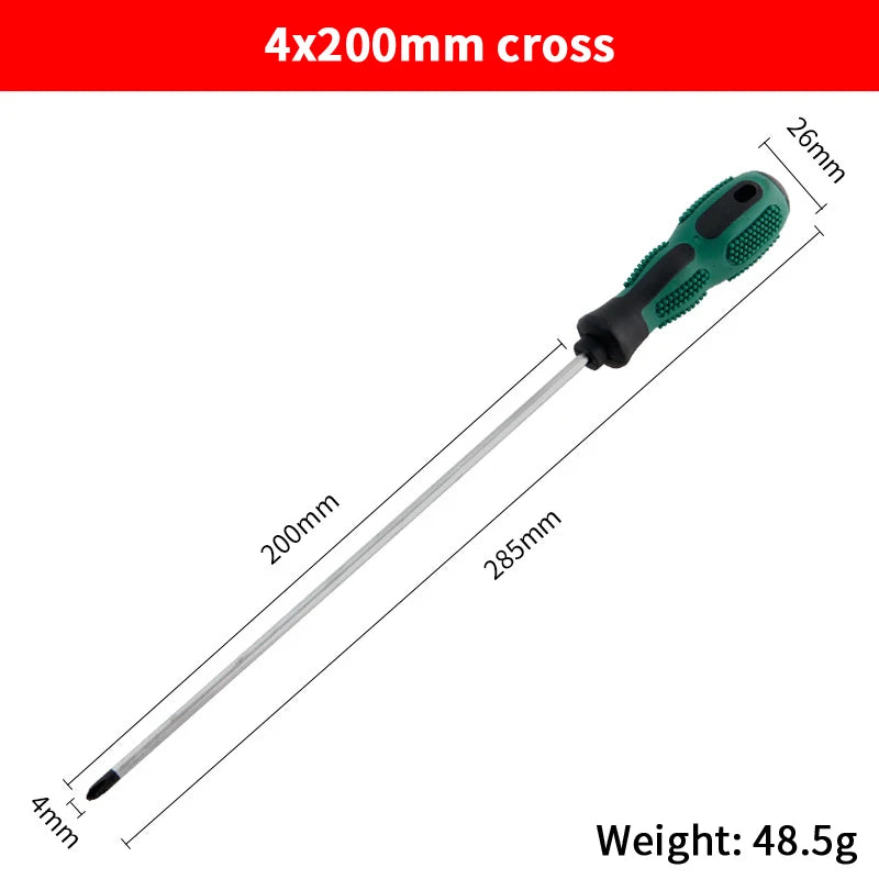 Single Green Handled Magnetic Screwdriver, Long Shaft Slotted Phillips for Disassembly & Installation Tool